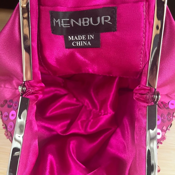 NWT Menbur Beaded Sequin Satin Evening Clutch Pink 98309-33 - Picture 7 of 8